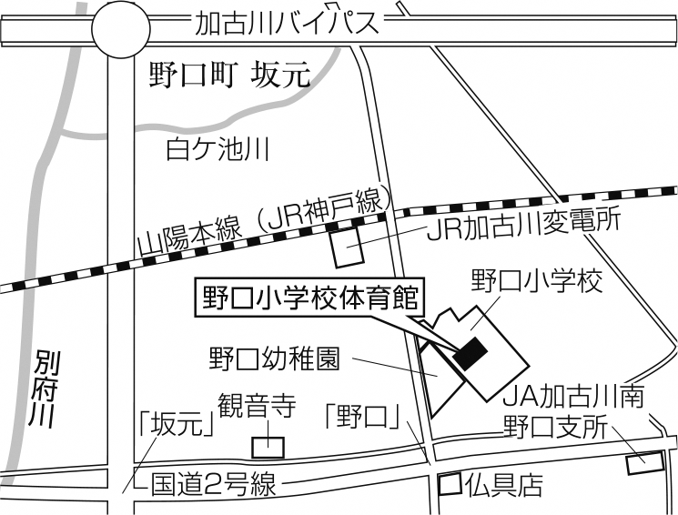 野口小学校体育館(野口町野口493番地)周辺地図のイラスト