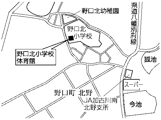 野口北小学校体育館(野口町北野1110番地)周辺地図のイラスト