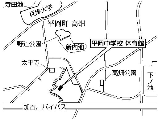 平岡中学校体育館(平岡町新在家1801番地)周辺地図のイラスト