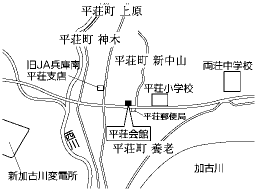 平荘会館(平荘町山角83番地の1)周辺地図のイラスト