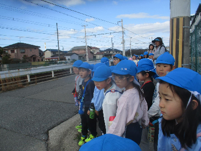 電車を夢中でみる年長児