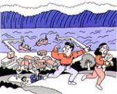 津波から非難する様子のイメージイラスト