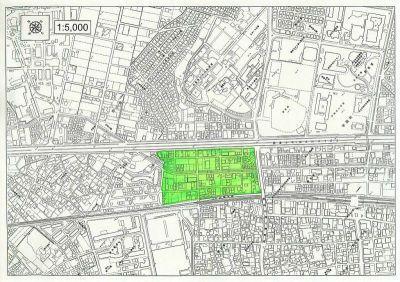 指定された学校への通学が著しく不合理であると教育委員会が別に定めた地域である平岡町新在家のうち平岡小学校区である地域のうちJR以北かつ加古川バイパス以南かつ県道八幡別府線以西の地域を示した位置図