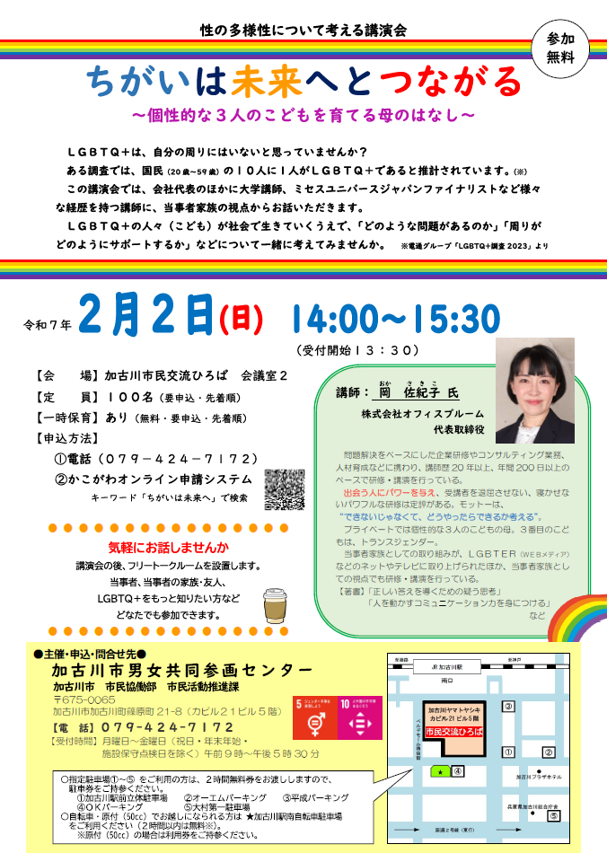 (イメージ)【終了しました】講演会「ちがいは未来へとつながる~個性的な3人のこどもを育てる母のはなし~」を開催(2月2日)