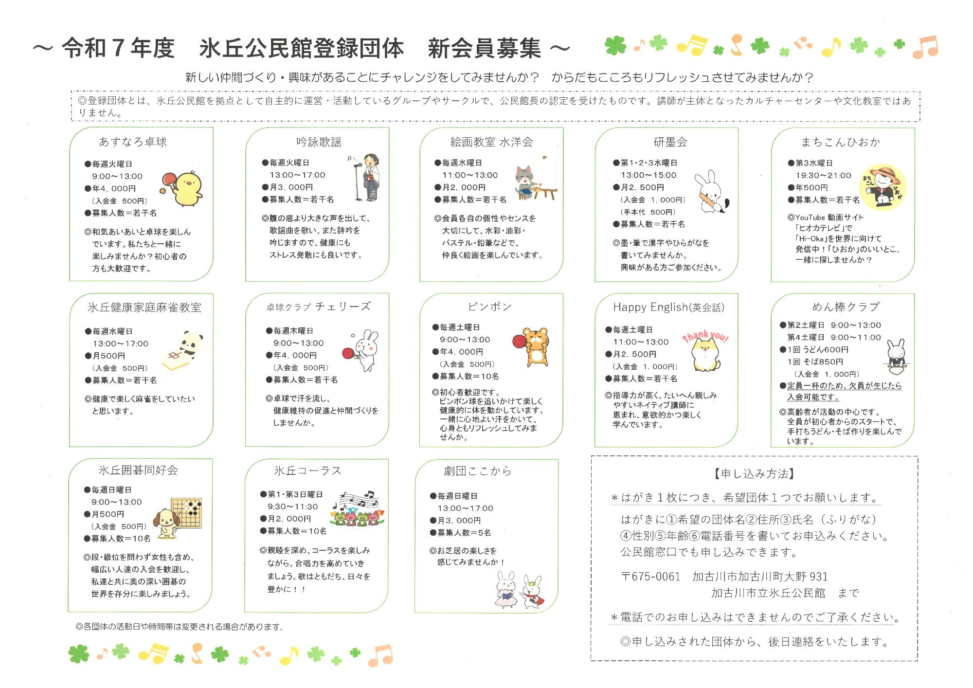 令和7年度氷丘公民館登録団体一覧