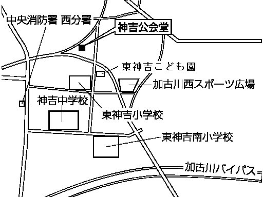 神吉公会堂(東神吉町神吉127番地の1)周辺地図のイラスト