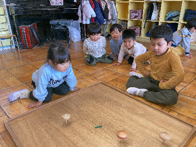 こま回し大会に参加する園児