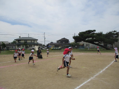 しっぽとりをする4歳児
