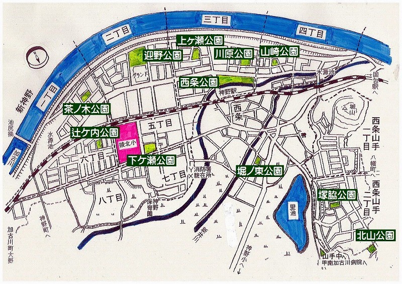 公園の位置がわかる地図