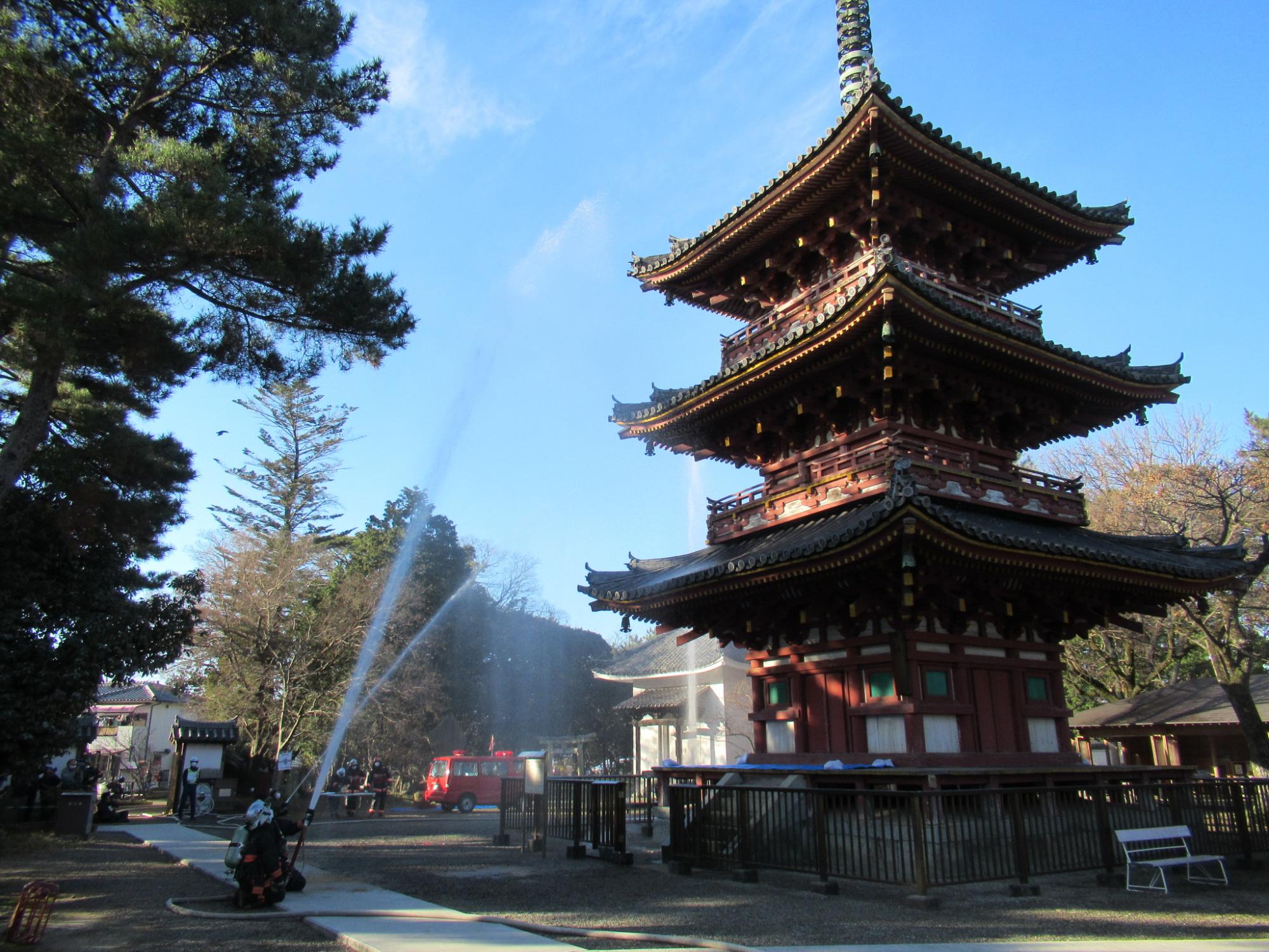 鶴林寺での消防訓練