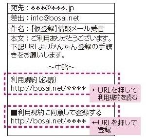 防災ネット登録画面（返信メール受信画面）