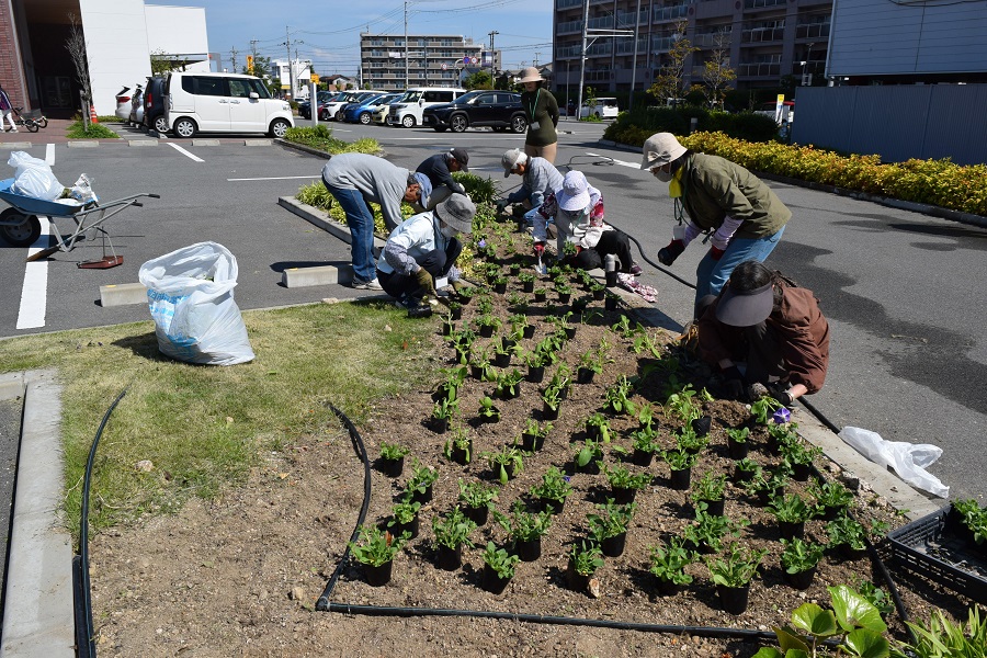ボランティアさんが苗を植えている様子