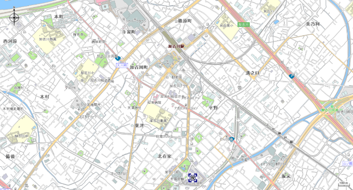 地図（加古川駅～加古川市役所）