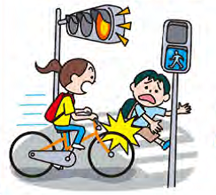 信号無視した自転車が歩行者に衝突するイラスト