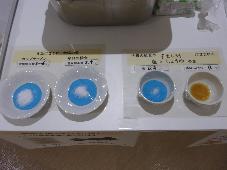 食品に含まれる塩分量を視覚的に展示している。カップラーメンに含まれる塩と給食1食に含まれる塩の量。すまし汁に含まれる塩と醤油の量